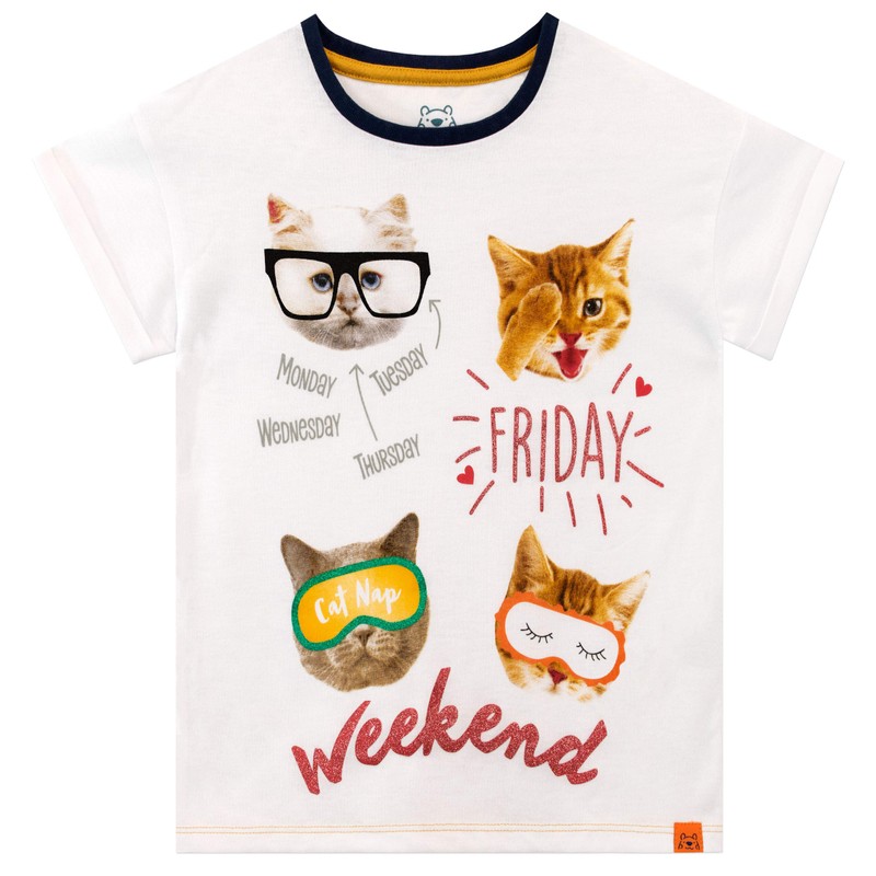 Harry Bear Girls Cat Pyjamas, White