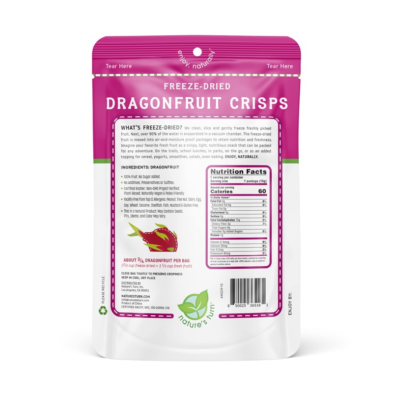 Nature’s Turn Freeze-Dried Dragon Fruit Crisps – Healthy, Gluten-Free, Crispy