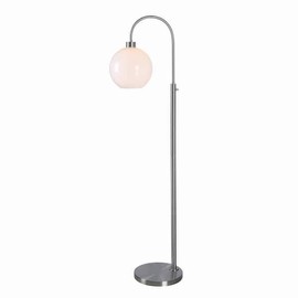 Ceybo 63 in. Brushed Silver Floor Lamp with Opal Globe Glass Shade – Sleek Space-Saving Modern Arc Light for Living Room, Bedroom, or Office
