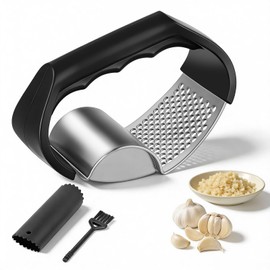 elzle Spremiaglio in acciaio inox, 2 in 1 Professionale Spremi Aglio Garlic Press, Spremiaglio a Bilanciere Utensile da Cucina, Piccola Grattugia per Aglio per Tritare Senza Fatica