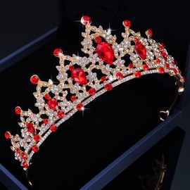 Kamirola - Queen Crown and Tiara Princess Crown for Women and Girls （01） (Gold Red)