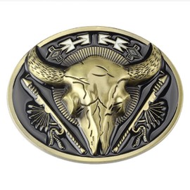 Bull Belt Buckle for Men, Longhorn Bull Belt Buckle, Gold Bull Skull Oval Belt Buckle, Bull Head Belt Buckle, Western Cowboy Belt Buckle, Best Man Belt Buckle, Wedding Belt Buckle Gifts