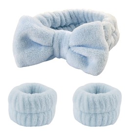 Bow Hairband and Wristband Set Washing Face Headband and Wristbands for Skin Care Head Band and Wrist Band Set for Skincare Wrist Bands for Girls Kids Wrist Wash Bands for Face Washing Cuffs 3Pcs