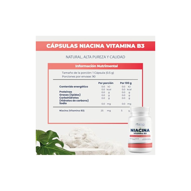 NAIMA Niacina 90 Cápsulas | vitamina B3 | Formula limpia