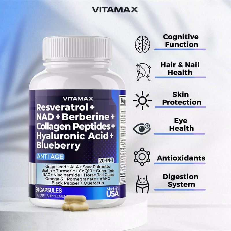 Vitamax Anti Age - Resveratrol NAD+ Berberine Hyaluronic Acid -