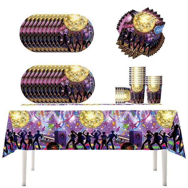 Fuwraixis Pack of 61 Disco Party Tableware, Children's Birthday Party