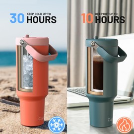 Cafezi 50oz Tumbler with Lid and Straw, Stainless Steel Water Bottles with Flip Straw and Top Handle, Leak Proof, Fits in Cup Holder, Vacuum Insulated Water Bottle for Home, Office, Outdoors, Car