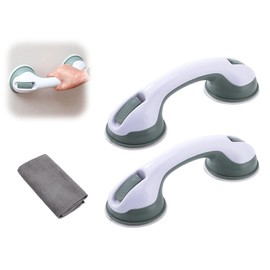 Hitopin 2 Stück Haltegriffe für Senioren, Saugnapf Griff Duschgriff, Haltegriff Dusche Ohne Bohren, Badewannengriff ohne Bohren, mit 1 Graues Handtuch, für Senioren und Kinder(Weiß Grau)