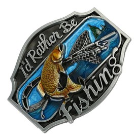 Vintage Western Rectangle Fishing Belt Buckle Enamel Fishing