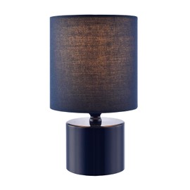 Modern Midnight Blue Glossy Bedside Table Lamp with Cotton Fabric Shade | 23cm x 13m | 1 x 7w | Inline Cable Switch Button by Happy Homewares