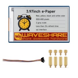 3.97 inch E-Ink Display Module with SPI Interface, 800 x 480 Resolution, Red/Yellow/Black/White, Compatible with Raspberry Pi HAT+, for Jetson Nano, Arduino, ESP32, Low Power e-Paper Screen