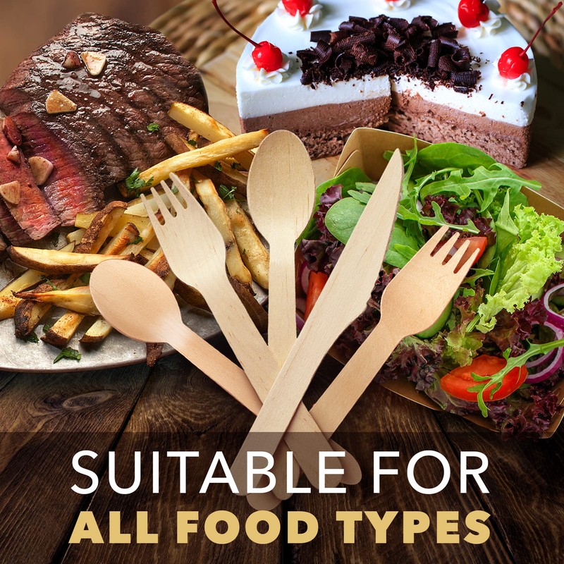 Weemium Disposable Wooden Cutlery Set - 300 Count (100 Forks,