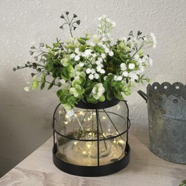 Farmhouse Lantern Vase Vintage Glass Flower Vases with Plants Babysbreath Lights Rustic Floral Arrangement Centerpieces Home Decor Hostess Housewarming Gift（Black）
