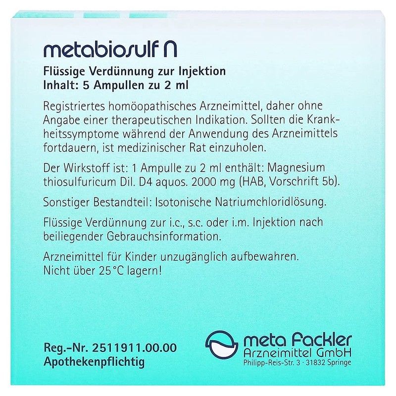 Metabio SULF N Injektionslã ¶ Sung 5 x 2 ml