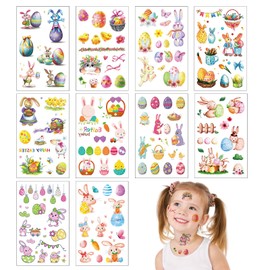10 Sheets of Easter Stickers, Children's Easter Egg Stickers, Easter Tattoo Stickers, Easter Stickers, Easter Decoration, Easter Bunny Egg and Chick Stickers, Happy Easter Tattoo Stickers
