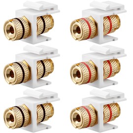 tunghey 6Pack Banana Jack Binding Post Keystone Jack Insert with Black & Red Rings, Screw Type Audio Speaker Keystone