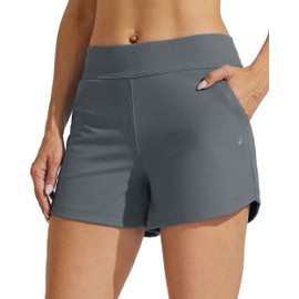 WILLIT Women's Swimming Shorts Swim Board Shorts Swimming Bottoms Tummy Control Bikini Shorts Beach Shorts 3.5 Inch with Liner, gray