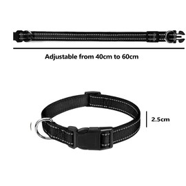 Dog Collar - Reflective Nylon Dog Collar, Adjustable Classic Pet Collar, Soft Nylon Collars with Metal Lead Attachment, Walking/Training Product for Large Dogs (Black, 40~60cm)