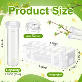 Willinglong 22 Pcs 60ml Large Floral Tubes with Rack Holder Set for Milkweed Cuttings Large Floral Water Tubes Detachable Flower Holders for Monarch Butterfly Habitat Flower Arrangements