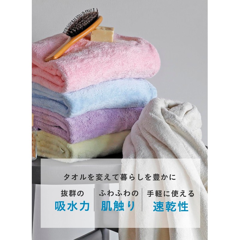 CBJAPAN Carari One Bath Towel, 3x Water Absorbency Microfiber, Blue,