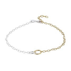 Vanbelle 925 Sterling Silver Jewelry - Dual Tone Silver & Gold Plated Anklet with E-Coating - Plain Link Anklet for Women - 9" Long Plus 1" Extender