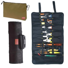 Tool Bags, Heavy Duty Roll Up Tool Bag Organizer and Storage,Gifts for Dad Tool Roll with Adjustable Shoulder Strap,Waterproof, Heavy Duty Wrench Tool Roll Up Tool Kit (kaqier black)