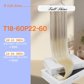 Full Shine Clip in Hair Extensions Real Human Hair Ash Blonde Highlights Platinum Blonde Natural Hair Clip in Extensions Double Weft Soft Straight Remy Brazilian Hair 7 Pcs 20 Inch