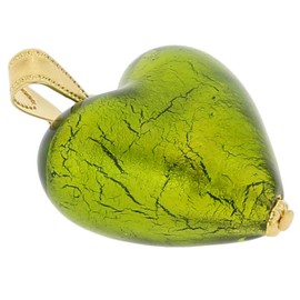 GlassOfVenice Murano Glass Heart Pendant - Lime Green and Gold