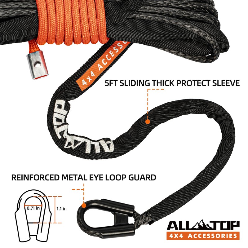 ALL-TOP Synthetic Winch Rope Cable, 3/16" x50ft, 8350LBS Winch Replace