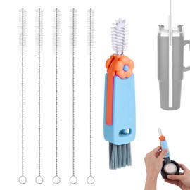 6pcs Bottle Cleaner Brush Set for Yeti, 5pcs Stainless Steel Nylon Straw Cup Lid Brushes Plastic Water Bottle Straw Cleaning Brush Compatible with Yeti 25/26/35/42oz