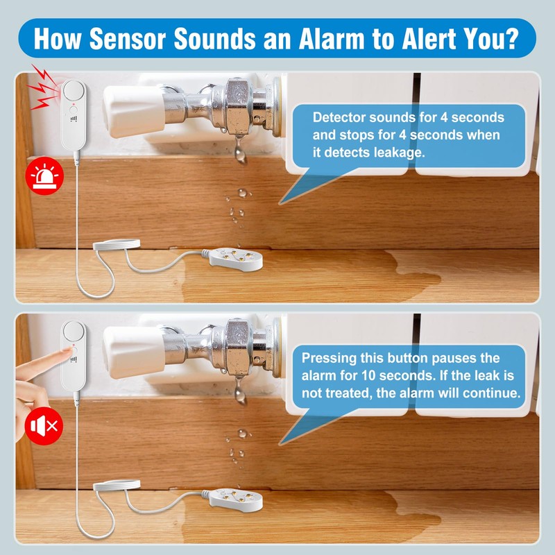 Daytech Water Leak Detectors for Home 4-Pack – 100dB Water