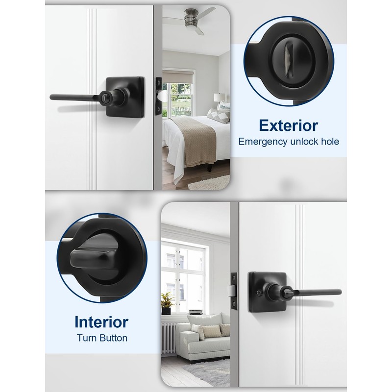 Mengico 5 Pack Privacy Door Handle, Matte Black Keyless Interior
