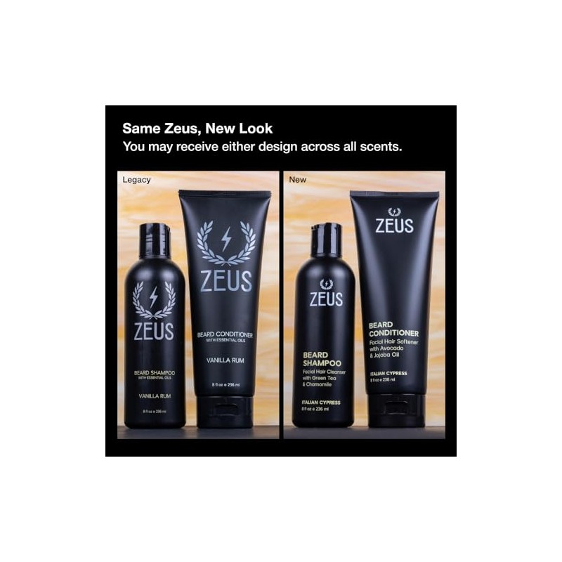 ZEUS Beard Shampoo and Conditioner Set for Men, Vanilla Rum