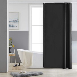 Furlinic Shower Curtain Mould Proof Resistantand Waterproof Washable Polyester Fabric Black Bath Curtains with Weight Tape 6 Hooks for Wetroom 33x72 Inch.