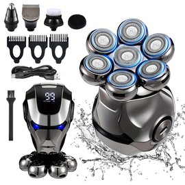 GERTZY Detachable - head shaver, men's 5 - in - 1 electric shaver, features an LED display, and is a rechargeable 7D rotary shaver grooming set. - Color: Silver