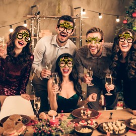 Runloon 16Pcs Happy New Year Eyeglasses, Black Gold New Years 2025 Glasses New Year Party Favors New Year Eve Glasses Happy New Year Party Glasses Photo Booth Props New Years Eve Party Supplies 2025