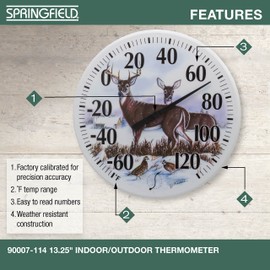Springfield Indoor Outdoor Thermometer, Wireless Outdoor Thermometer with Large Numbers for Patio, Pool, and Indoor Areas, 13.25-Inch, Winter Deer