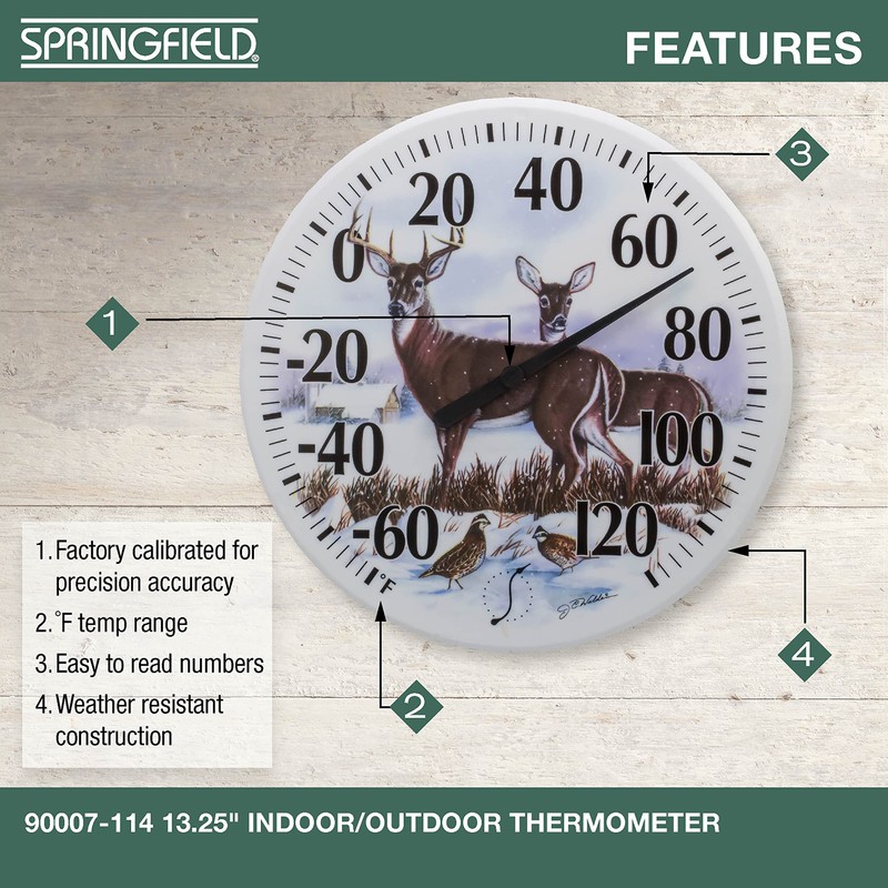 Springfield Indoor Outdoor Thermometer, Wireless Outdoor Thermometer with Large Numbers