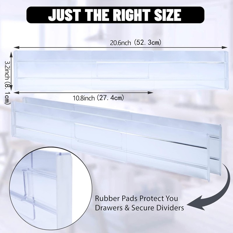 Adjustable Clear Drawer Dividers for Clothing and Utensils – Expandable