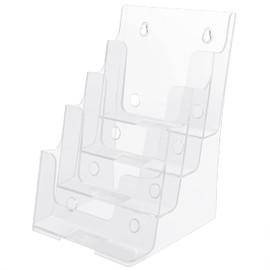 BELLE VOUS Multi-Tier Acrylic Literature Holder - 4 x A5 Pockets Clear Plastic Display Stand - Trifold Brochure Dispenser for Wall Mount or Desktop - Holds Leaflets, Flyers, Menus, and Pamphlets