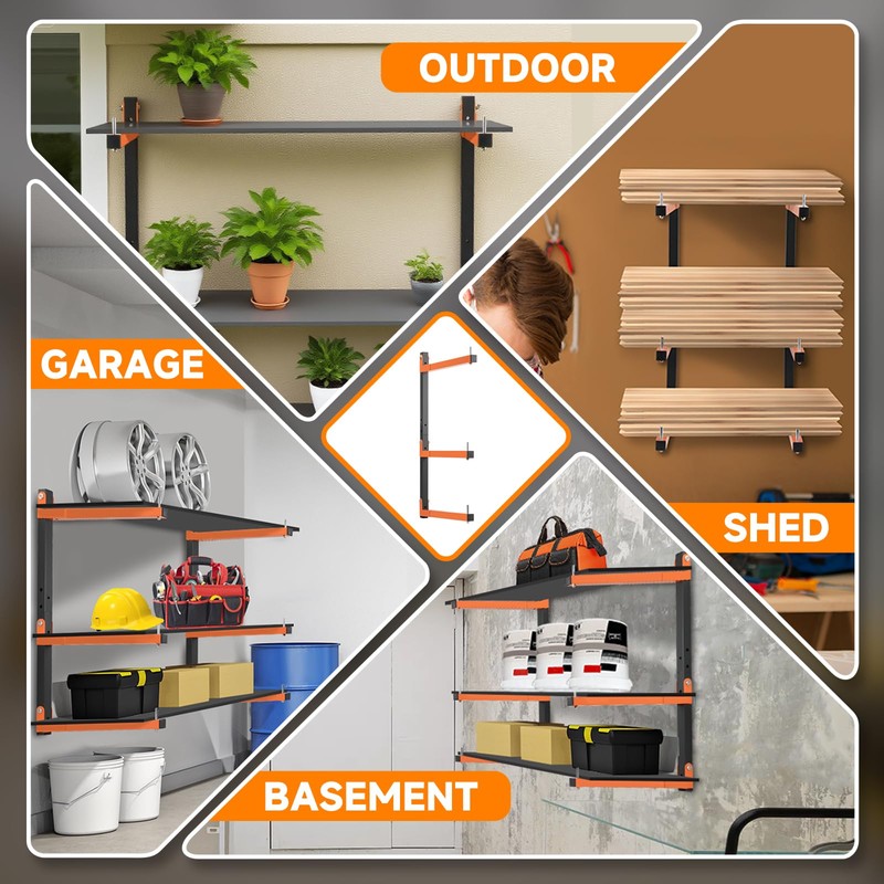 6 Pack Lumber Rack Wall Mount, Heavy Duty Wood Storage