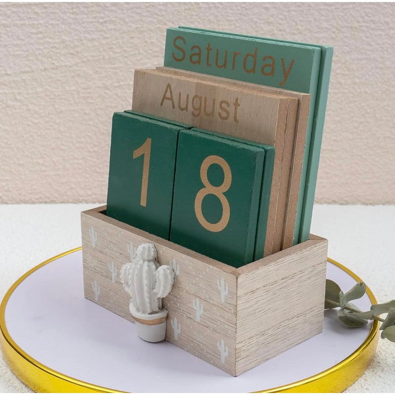 Wooden Perpetual Calendar - Reusable Desk Calender - Eco Friendly