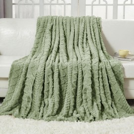 Aganear Fleece Twin Blanket - 3D Stylish Design, Lightweight Blanket Super Soft, Warm, Decorative Present for All Seasons, Portable Throw Blankets for Couch, Sofa, Bed, Car(60"×80", Sage Green)