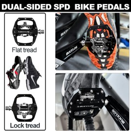 BUCKLOS SPD Pedals PD-M680 MTB Mountain Bike Clip in Dual Sided Pedals - Road Bike Spin Bike Flat & Clipless Sealed Bearing Bicycle Pedal Compatible with Shimano SPD Cleats (9/16" Aluminum Black)