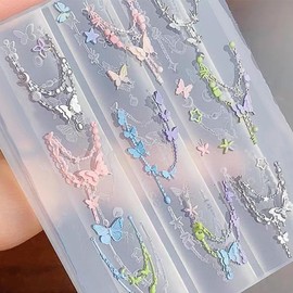 3D Nail Mold Silicone Tools Pearl Chain 3D Sculpted Star Butterfly French Chain Nail Charms Resin Molds for DIY Manicure Design