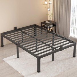 MAF 18 Inch Full Size Bed Frame with Round Corner Legs Mattress Slide Stopper No Box Spring Needed Heavy Duty Metal Platform Bed Frames Under-Bed Storage Space, 3000 LBS Steel Slats Support