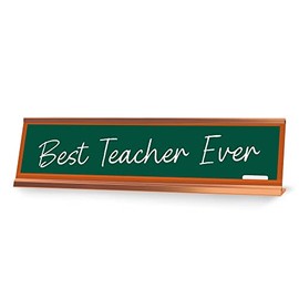 Signs ByLITA Best Teacher Ever Gold Frame, Novelty Desk Sign (2x8“)
