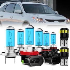 LECCIBUB Headlight Bulbs License Plate Lights Fit For Hyundai Veracruz 2007-2012, H7 High Beam + H11 Low Beam + 9006 Fog Lights Halogen Light Bulb + License Plate Lights, Pack of 8
