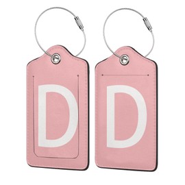 DJYQBFA 2 Pack Initial Luggage Tags for Suitcases Pink White Letter D Suitcase Tags Leather Luggage Tag Travel Name Tags Luggage Identifiers Privacy Cover ID Label with Stainless Steel Loop