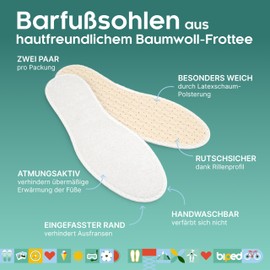 biped 3 Pairs of Barefoot Soles - Soft and Anti-Bacterial - Insoles with Pleasant Fresh Odour z1016 - - 44